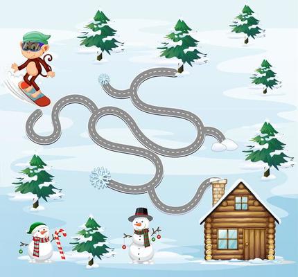 Maze game template with snow theme