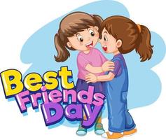 Best Friends Day logo with two girls hugging vector