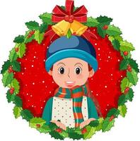 Christmas wreath border with a cute girl in winter outfit vector