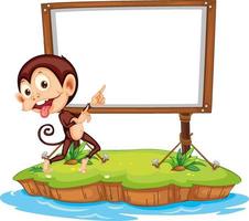 Funny monkey with blank board on white background vector