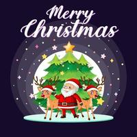 Merry Christmas poster design with Santa Claus and reindeer vector