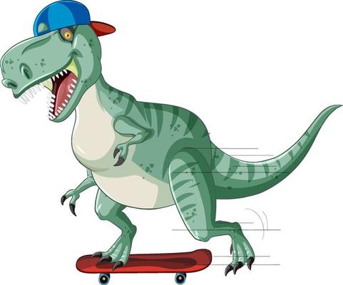 Tyrannosaurus rex dinosaur on skateboard in cartoon style