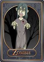 Creepy zombie woman character game card template vector