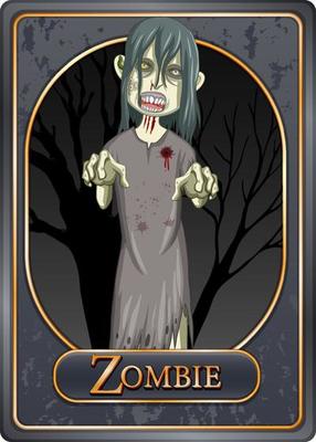 Creepy zombie woman character game card template