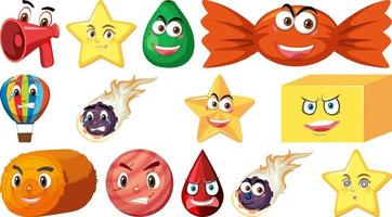 Set of different toy objects with smiley faces vector