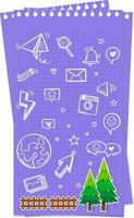 iconos de garabatos dibujados a mano en papel morado vector