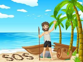 A man on deserted island isolated vector