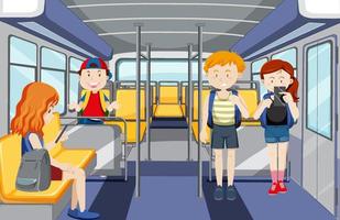 Scene with many people using public transportation vector