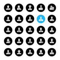 conjunto de iconos de glifo de profesiones. ocupaciones trabajadores ilustraciones de siluetas blancas vectoriales en círculos negros vector