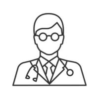 Doctor linear icon. Medical worker. Practitioner. Scientist. Thin line illustration. Contour symbol. Vector isolated outline drawing