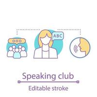 Speaking club concept icon. Language courses idea thin line illustration. Basic communication skills. Vector isolated outline drawing. Editable stroke