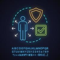 Responsibility neon light concept icon. Core value idea. Protection. Corporate social responsibility. Glowing sign with alphabet, numbers and symbols. Vector isolated illustration