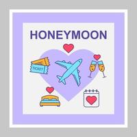 Honeymoon social media posts mockup. Marriage. Advertising web banner design template. Social network booster, content layout. Isolated promotion border, frame with copyspace, headlines, linear icons vector