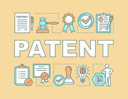 Patent word concepts banner. Copyright. Invention licensing. Authors rights legal protection. Presentation, website. Isolated lettering typography idea with linear icons. Vector outline illustration