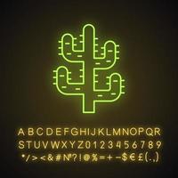 Saguaro cactus neon light icon. Tree like cactus. Desert plant. Spiny succulent. Glowing sign with alphabet, numbers and symbols. Vector isolated illustration
