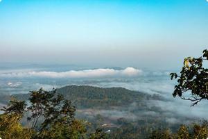 Sea of Fog covers the area on the top of hill Doi Phu Thok, Chiang Khan, Loei, Thailand with background of sunrise on winter. photo