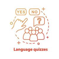 Language quizzes games concept icon. Learn and play. Foreign language learning idea thin line illustration. Poll. Ask and answer. Vector isolated outline drawing