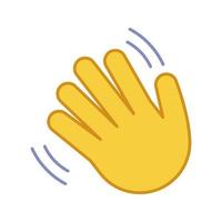 Waving hand gesture emoji color icon. Hello, hi, bye, goodbye hand gesturing. Greeting palm. Isolated vector illustration
