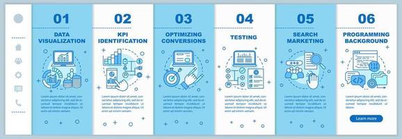 cursos de métricas de negocios que incorporan plantillas vectoriales de páginas web móviles. estadísticas de marketing y publicidad. idea de interfaz de sitio web de teléfono inteligente sensible. pantalla paso a paso del tutorial de la página web. concepto de color vector