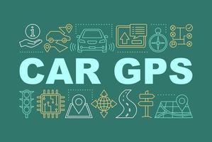 Car GPS system word concepts banner. GPS navigation. Mapping. Route searching. Isolated lettering typography idea with linear icons. Vector outline illustration