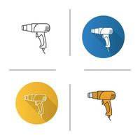 Heat gun icon. Flat design, linear and color styles. Hot air gun. Isolated vector illustrations
