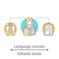 Language courses concept icon. Elementary language proficiency. Reading. Basic communication skills. Idea thin line illustration. Vector isolated outline drawing. Editable stroke