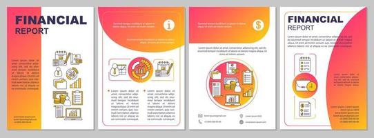 Annual report brochure template. Financial statement. Data visualization. Bookkeeping, accounting. Business analytics. Flyer, booklet, leaflet print design. Vector layouts for magazines, posters