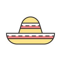 Sombrero color icon. Traditional mexican hat. Wide brim headgear. Isolated vector illustration