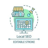 Location SEO concept icon. Search optimization idea thin line illustration. Geolocation based ranking. Local marketing. GPS search. Geotargeting. Vector isolated outline drawing. Editable stroke