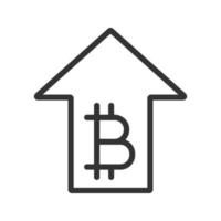 Bitcoin rate rising linear icon. Thin line illustration. Cryptocurrency with up arrow. Contour symbol. Vector isolated outline drawing