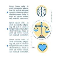 plantilla de vector de página de artículo de control de emociones. elección de la mente y los sentimientos. valores fundamentales. elemento de diseño de folleto con iconos lineales y cuadros de texto. diseño de impresión. ilustraciones conceptuales con espacio de texto