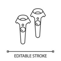Icono lineal de controladores inalámbricos vr. mando de realidad virtual. ilustración de línea delgada. consola de juegos vr, control remoto. símbolo de contorno dibujo de contorno aislado vectorial. trazo editable vector