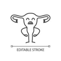 Sad uterus character linear icon. Thin line illustration. Women diseases, disorders. Infertility. Unhealthy female reproductive system. Contour symbol. Vector isolated outline drawing. Editable stroke