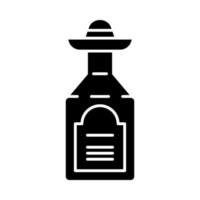 Tequila glyph icon. Mexican strong alcoholic drink. Bottle with sombrero bung. Silhouette symbol. Negative space. Vector isolated illustration