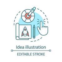 Idea illustration concept icon. Product development. Graphic design. Business idea visualization and prsentation. Thin line illustration. Startup. Vector isolated outline drawing. Editable stroke