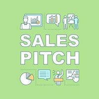 Sales pitch concept icon. Marketing. Sales presentation. Market analytics. Business seminar, coaching. Isolated lettering typography idea with linear icons. Vector outline illustration