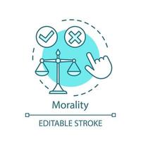 Morality concept icon. Justice idea thin line illustration. Moral choice. Problem solving. Law balance. Code of conduct. Ethical decision making. Vector isolated outline drawing. Editable stroke