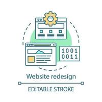 Website redesign concept icon. Web site optimization idea thin line illustration. User interface update. SEO marketing. Custom web design. Rebranding. Vector isolated outline drawing. Editable stroke