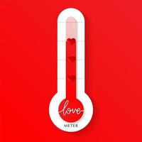 termómetro de amor vertical elemento de tarjeta de día de san valentín ilustración vectorial con letras. concepto de medidor de amor vector