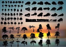 Set of plant and tree with its silhouette vector