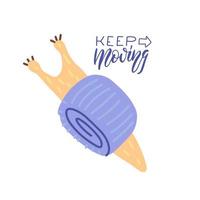 Keep moving lettering quote. Flat Hand drawn view from above Snail vector illustration. Graphic for typography poster, card, label, flyer, page, banner, baby wear, nursery. Scandinavian style.