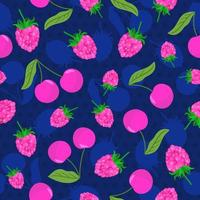 Vector seamless pattern with raspberries and cherries.