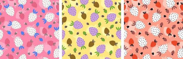 Vector set of three seamless strawberry patterns