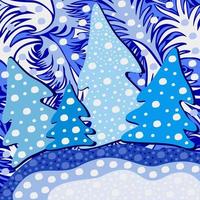 Winter forest. Abstract vector concept with fir trees, snow and ice.