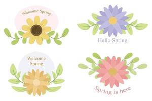 Hand drawn spring badge with leaf wreath vector