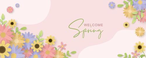hermoso banner de flores de primavera dibujado a mano vector