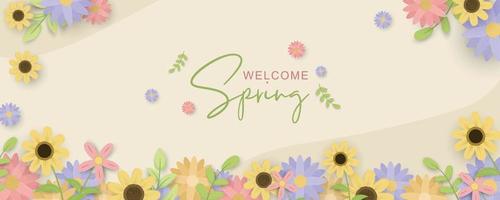 hermoso banner de flores de primavera dibujado a mano vector