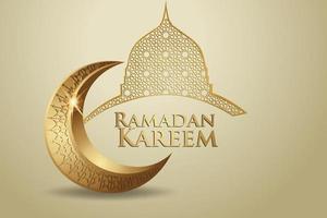 Ramadan kareem with golden luxurious crescent moon, template islamic ornate greeting card vector