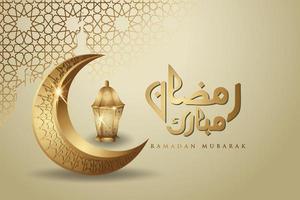 ramadan kareem con lujosa luna creciente dorada, vector de tarjeta de felicitación ornamentada islámica de plantilla