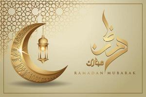 ramadan kareem con lujosa luna creciente dorada, vector de tarjeta de felicitación ornamentada islámica de plantilla